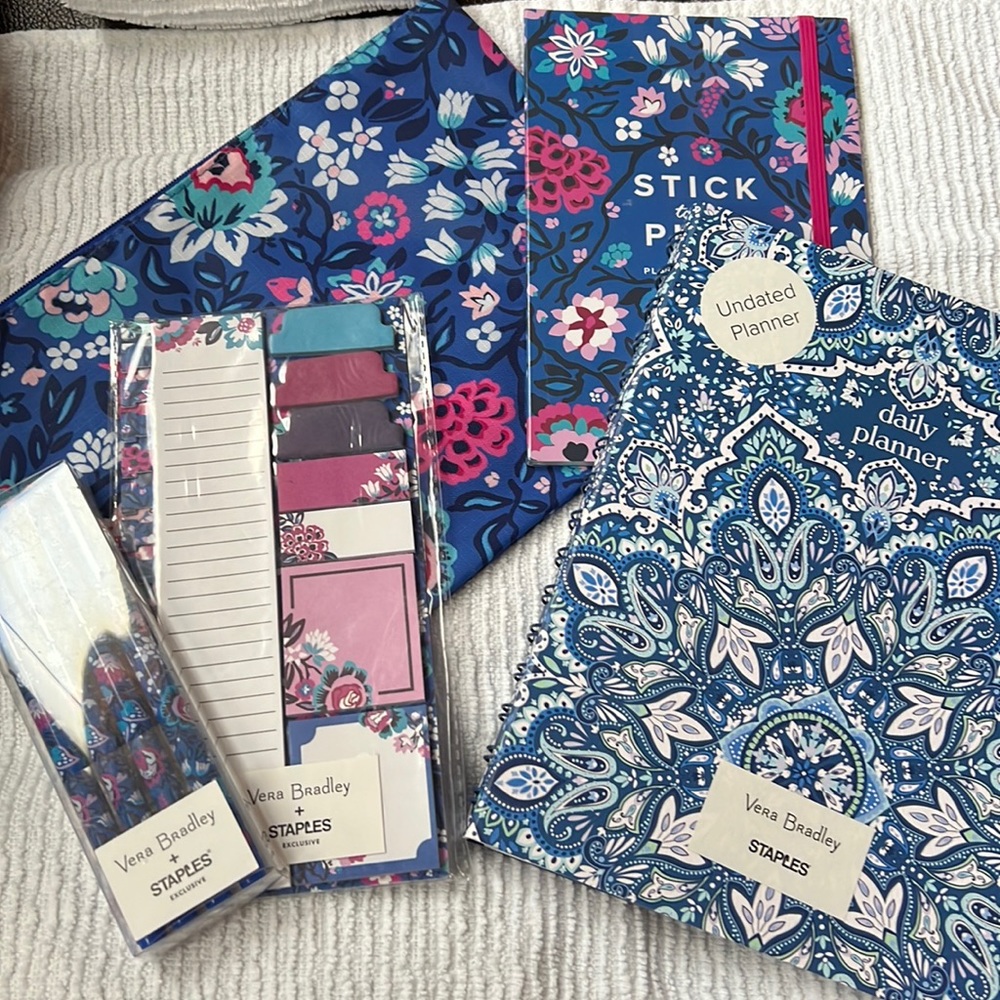 Vera Bradley Day Planner, Pencil Bag, 20 Page Sticker Book, Posted Notes, 4 Pens